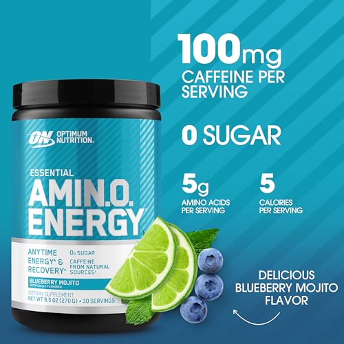Image of Optimum Nutrition Amino Energy - Pre Workout with Green Tea, BCAA, Amino Acids, Keto Friendly, Green Coffee Extract, Energy Powder - Blueberry Mojito, 30 Servings (Packaging May Vary)