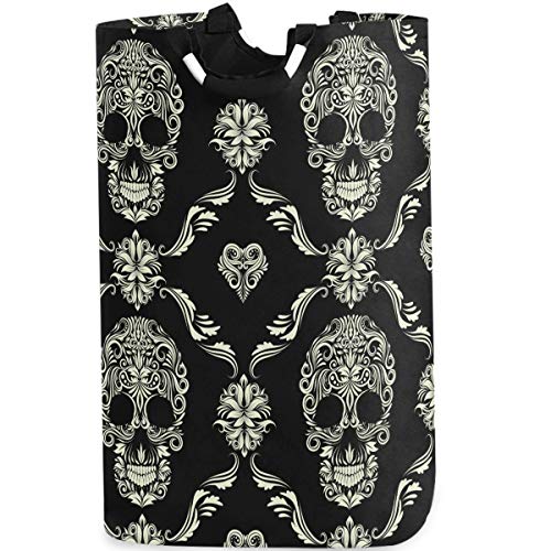 visesunny Collapsible Laundry Basket Skull Black Large Laundry Hamper Oxford Fabric Dirty Clothes Toy Organizer with Handle for Bathroom Kids Room Dorm