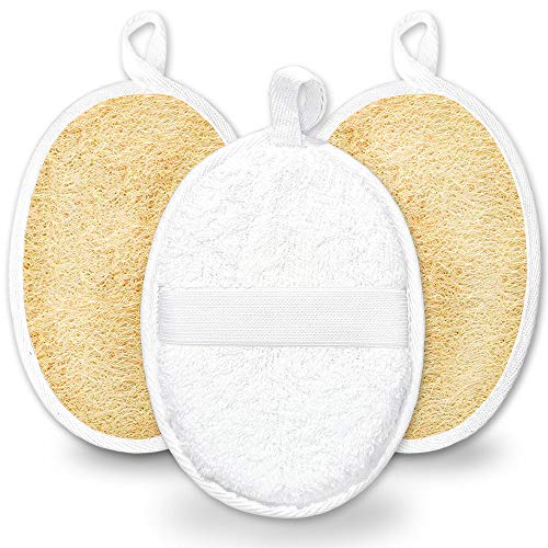 2020 UPGRADED Exfoliating Loofah Sponge Pads, Natural Luffa Material Loofah Pads Shower Body Scruber for Men/Women Bath Spa and Shower (3 Pack)