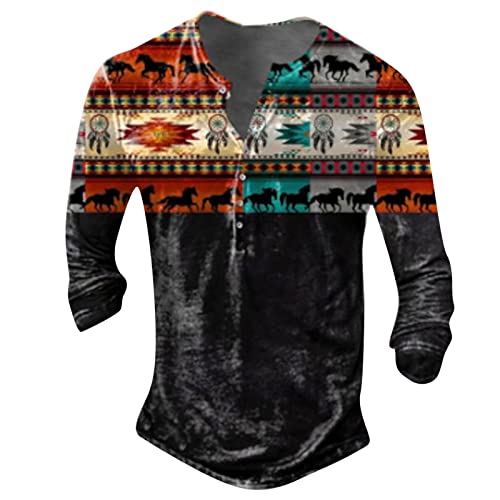 Xmiral Chemises Homme Fasten 3D Digital Printing T Shirt Long Sleeve Top Top Dentelle (L,Le Noir)