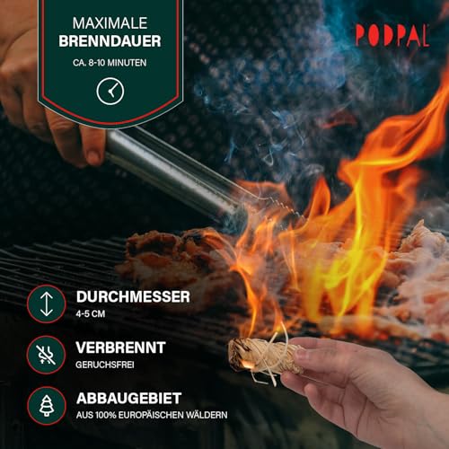 PODPAL 500 Stück Herbst-Anzündwolle – 100% Holzwolle & Wachs, umweltfreundlich, geruchlos – Schnellzündende Anzündhilfen für Kamin, Ofen, Grill & Lagerfeuer