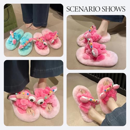 Cute Fluffy Slippers for Women - Cartoon Plush Slippers Indoor Warm Winter Fuzzy Slides Open Toe Cozy Bedroom Shoes4
