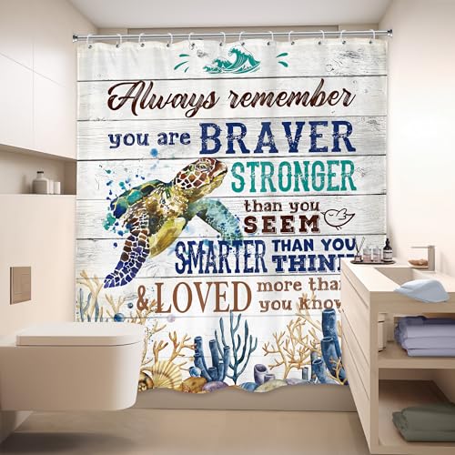 LIGHTINHOME Sea Turtle Quote Shower Curtain 60Wx72H Inches Inspirational Beach Ocean Animal Nautical Rustic Underwater Vintage Wood Cloth Fabric Waterproof Polyester Bathroom Home Decor Set with Hooks - Image 7