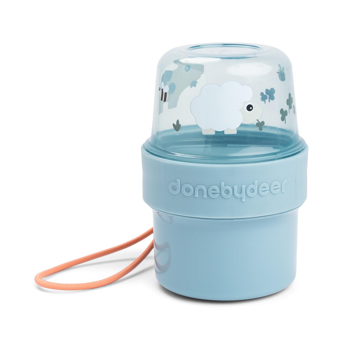 Done by Deer Müslibecher To Go Kinder - Joghurtbecher To Go oder Snackbox mit Fächern - 2 Luftdichte Kammern - Auslaufsicher - BPA-Frei - Ø8 x H 11,5 cm - Tiny Farm Blau