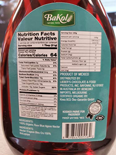 image for Bakol Organic Raw Blue Agave Nectar - All Natural, Low Glycemic Agave 