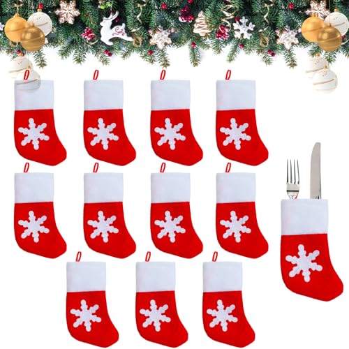 Bolsita para Cubiertos de Navidad,Porta Cubiertos Navideños,12 pc Cestas para Cubiertos de Fieltro Navideño,Navidad Titulares de Cubiertos,Medias de Navidad Cuchillos Tenedores Cucharas Bolsas