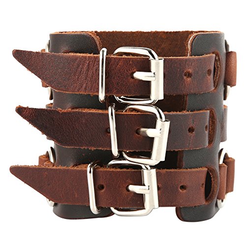 Pulsera de cuero genuino para hombre tono plateado ajustable miniatura 4