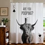 Mocsicka Black and White Western Shower Curtain Funny Highland Cow Shower Curtain for Funny Western Bathroom Decor Waterproof Fabric Farmhouse Cow Bath Curtain, 72 X 72inch