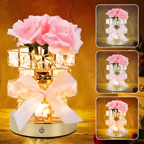 Lampada da tavolo a forma di rosa, lampada LED a forma di rosa, regalo per donne e mamme, ricaricabile tramite USB, lampada da tavolo con controllo touch, per soggiorno, camera da letto, decorazione