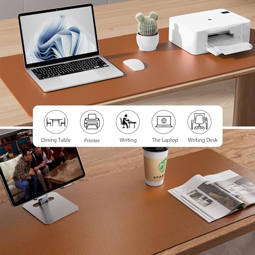 Image of Aothia Leather Desk Pad Protector, Mouse Pad, Office Mat, Non-Slip PU Leather Blotter, Laptop Pad, Waterproof Writing Pad for Office and Home (17 inchx48 inch, Brown)