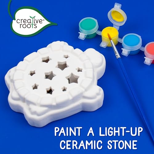 Image of Creative Roots Mini Light Up Turtle Stepping Stone with Color-Changing LED, Acrylic Paints, and Paintbrush - Ceramic Craft Kit for Kids