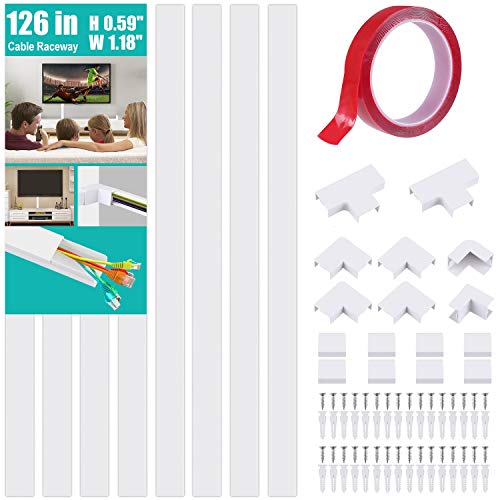 Cable Raceway,Edobil Cord Cover Raceway Kit,Cable Concealer, PVC Cable Raceway to Hide and Conceal Cords, Cables, or Wires,Cable Management L15.7â€ X W1.18â€ X H0.59â€ (8 pcs /126 inch)