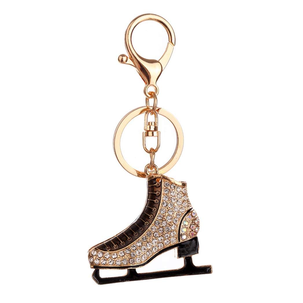 litty089 Creative Ice Skating Shoes Keychain Women Backpack Rhinestone Ornament Key Ring - Black Grey