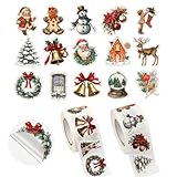 Weihnachtssticker Selbstklebend, 1000 Stück in 2 Rollen, Aufkleber Weihnachten Kinder mit 16 Designs, Geeignet für Weihnachtsaufkleber auf Geschenktüten, Bastelprojekte, Geschenkkarten und Umschläge