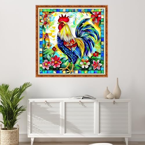 Image of Findvoor Stamped Cross Stitch Kits for Beginner Embroidery Kits for Beginners Adults DIY 11CT Cross Stitch Patterns Needlepoint Kits Crossstitching Kits-Rooster Flower 18x18 inch