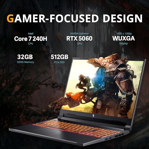 Image of Acer Nitro V 16.0 inch WUXGA 180Hz Gaming Laptop, Intel Core 7 240H, 32GB DDR5, 1.5TB Storage(512GB SSD+1TB Docking Station), NVIDIA GeForce RTX 5060, Backlit Keyboard, Num Pad, Wi-Fi 6, Win 11 Pro, Black