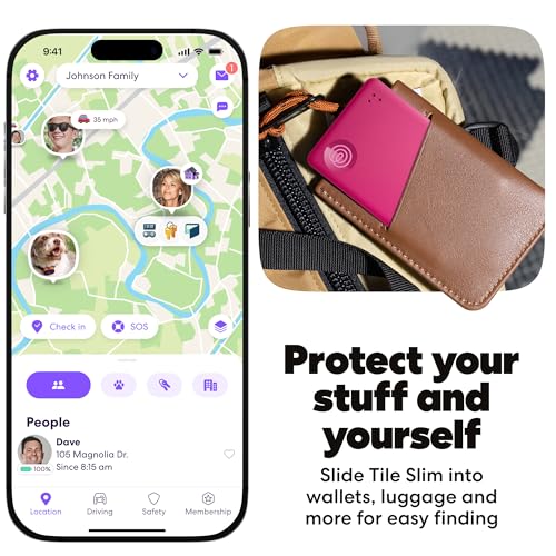 Image of Life360 Tile Slim - Wallet Finder, Bluetooth Tracker and Item Locator for Luggage Tags, Passports and More. Both iOS and Android Compatible. Phone Finder. 1-Pack (Pink Punch)