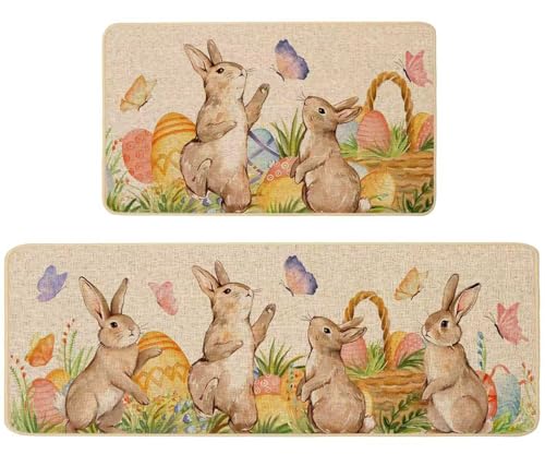 Baccessor Easter Kitchen Mats Set of 2, Bunny Colorful Eggs