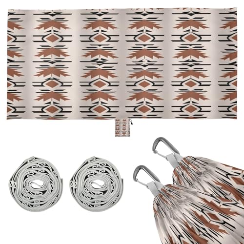 Haskirky Western Aztec Camping Hammock, Single Portable Hammocks with Tree Straps & Attached Carry Bag, 330Lbs Capacity Perfect for Outside Indoor Hiking Beach Backpack Travel