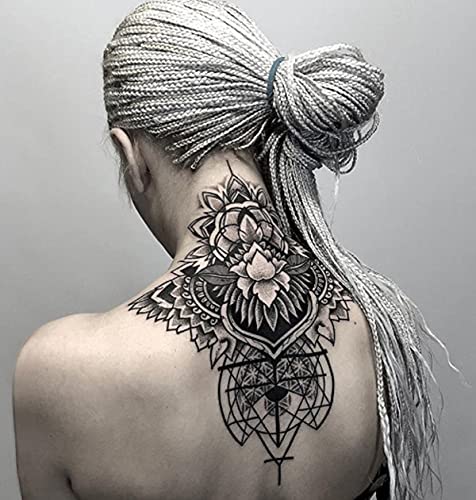 Tatuajes florales temporales extra grandes adultos para mujeres cuello temporal de larga duración realista falso tatuaje único mandala cuerpo flores