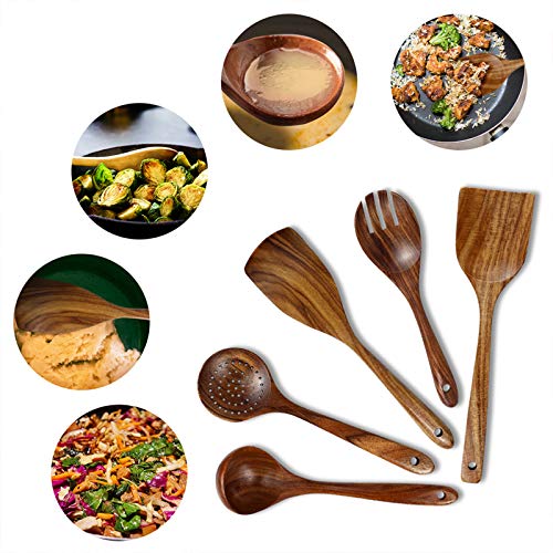 Wooden Utensils Set for Cooking, Chrider Wooden Kitchen Utensils Set for Nonstick Cookware, Wooden Cooking Spoons and Wooden Cooking Salad Fork by Natural - Thumbnail 6