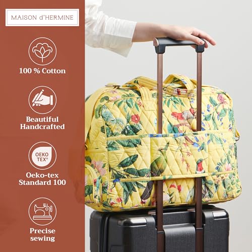 Maison d' Hermine Weekender Bags for Women Cotton Quilted Duffel Overnight Luggage Weekend Bag for Men Gym Sports Gifts Travel Business Travellers Family Trip (Eden - Yellow)2