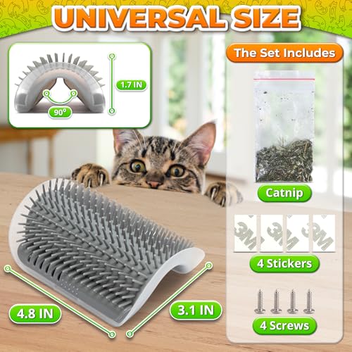 Cat Corner Scratcher – Cat Self Groomer for Indoor Cats – Wall Brush with Face Scratchers and Catnip | Easy to Install, Soft Massage, Fur Remover, Grooming Tool Also Works as Hand Comb for Cats