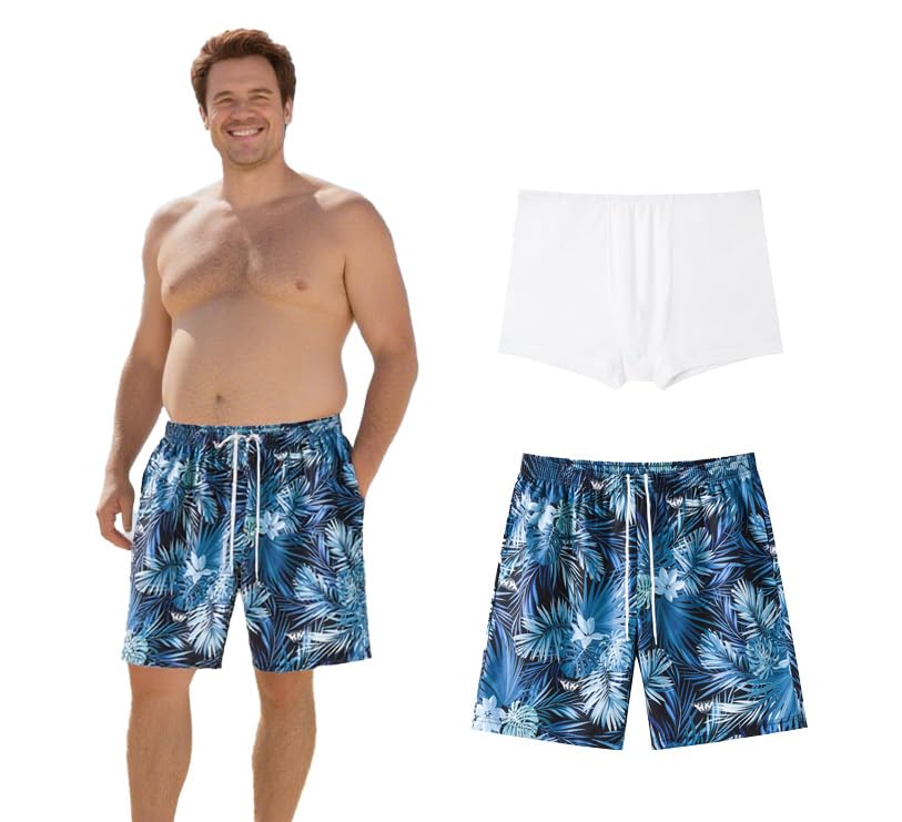 Mens Swim Trunks with Underwear Big and Tall Beach Shorts Quick Dry Mens Swimtrunks with Pockets