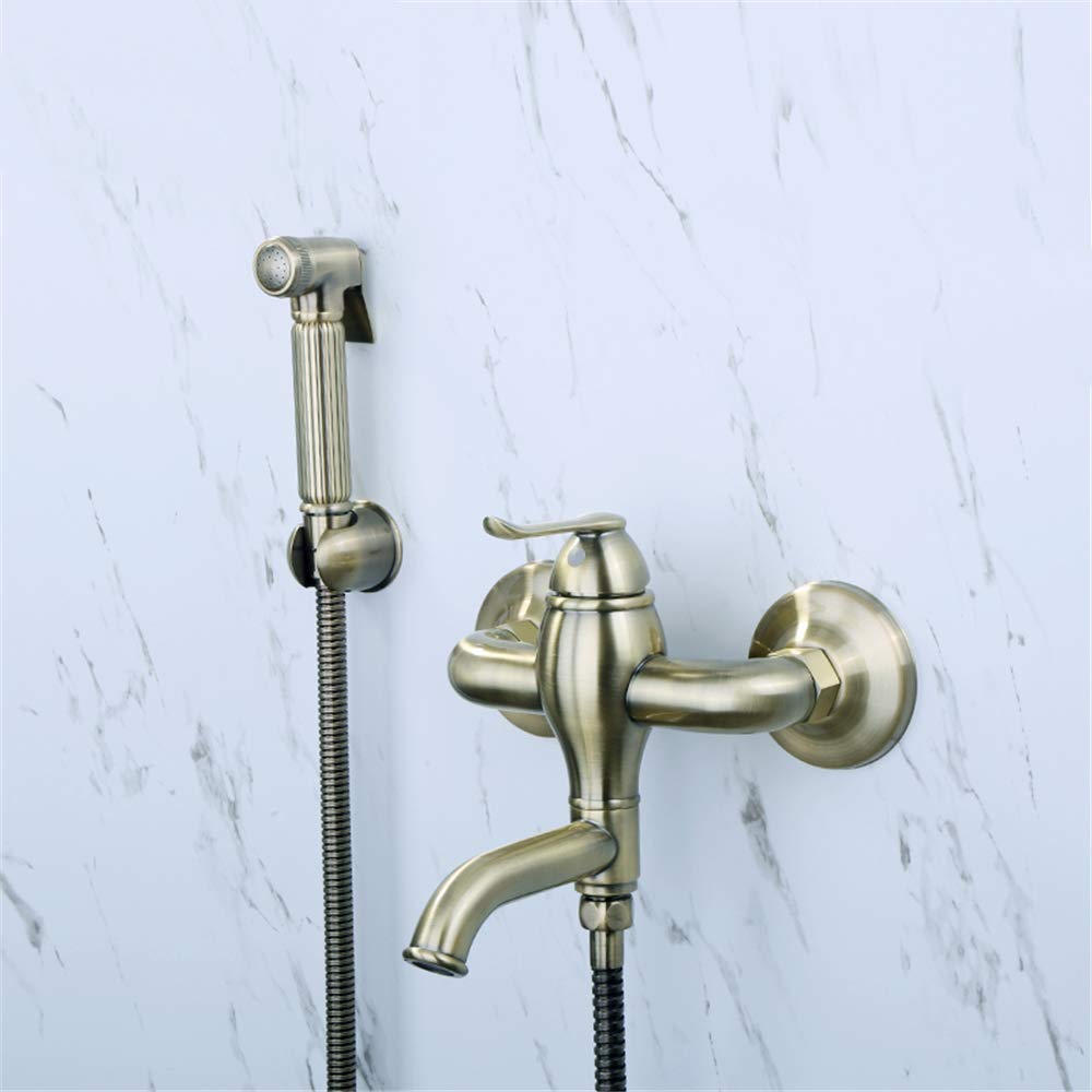 GLJTUO Hot and Cold Toilet Bidet Sprayer, Hand Held Shower, Antique Bronze Solid Brass Mixer Valve Faucet,B Set,B Set