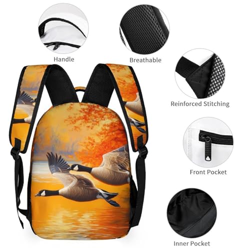Flying Geese Ducks Autumn Printed Backpack with Lunch Box Bag Pencil Case Pouch 3pcs Daypack Set for Women Men3