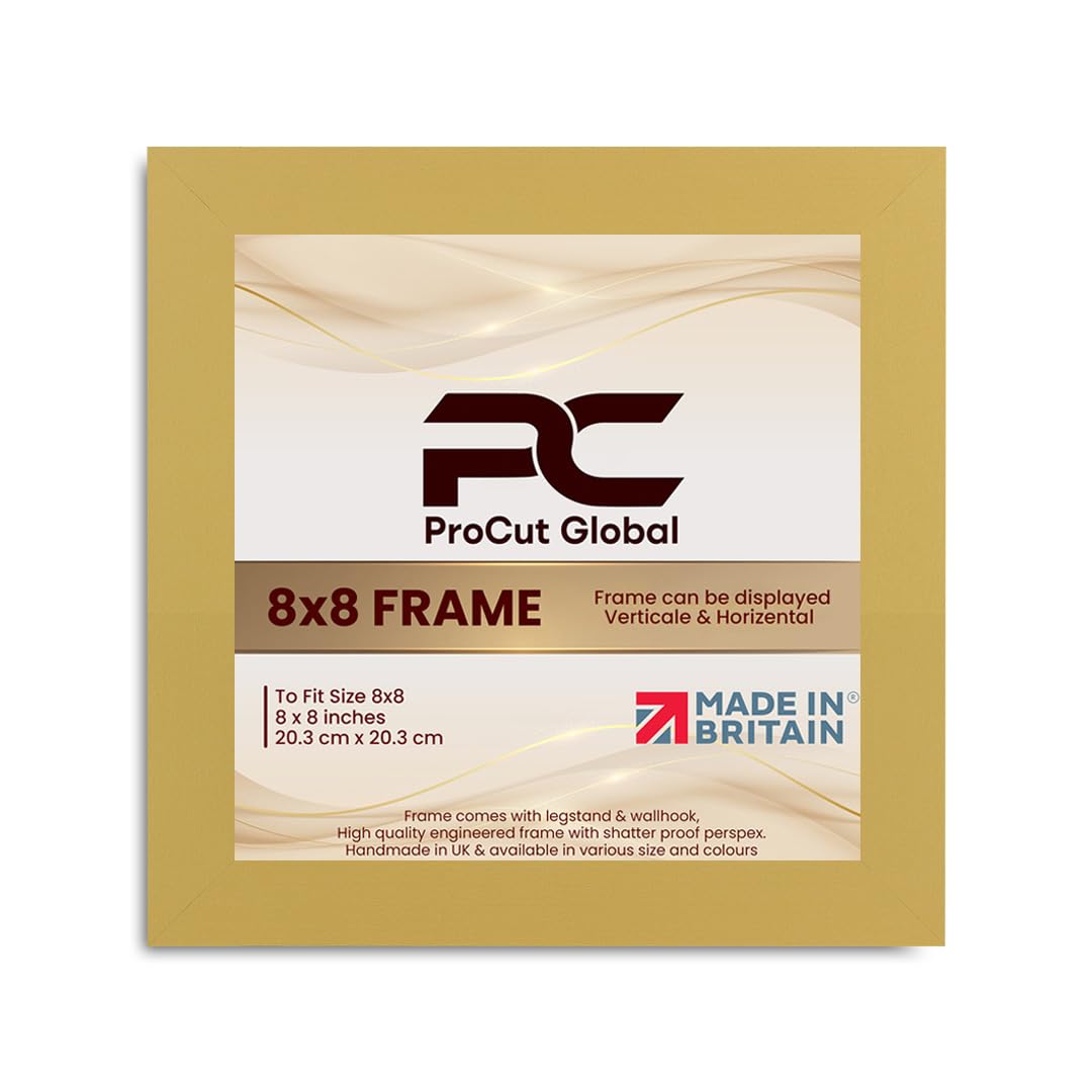 Procut Global 8X8 Mustard Yellow Picture Frames - Modern Wooden Photo Frame with Shatterproof Perspex for Wall or Tabletop - Perfect for Posters, Certificates, Prints - Sizes & Colors Available