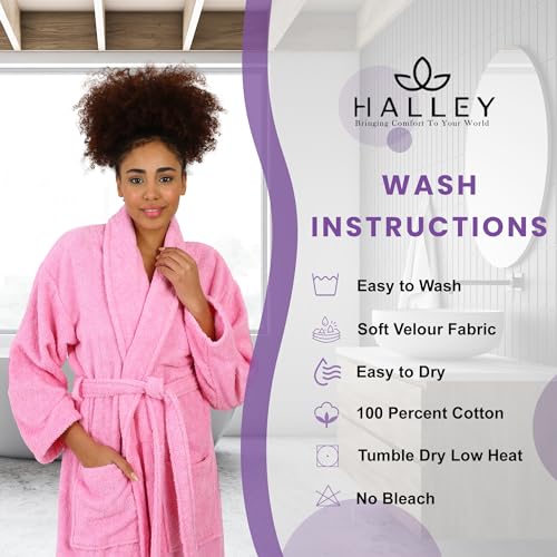 Image of HALLEY Luxury Bathrobe for Women & Men, Shawl Collar Spa Bath Robes Terry Cotton Ultra Soft Shower Robe with Pockets