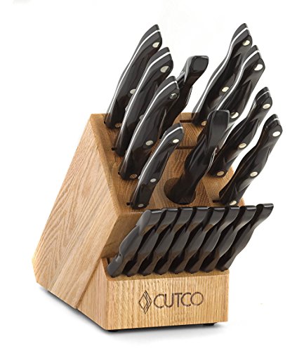 Comparison: Best Cutco Block Set 10 CUTCO Model 2018 Homemaker+8 Set Includes (8) #1759 Table Knives, (10) Kitchen Knives & Forks, #1748 Honey Oak knife block, #82 Sharpener, and #125 Medium Poly Prep cutting board