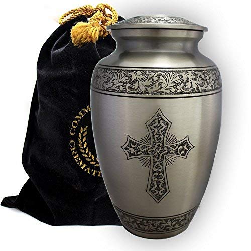 Image of Silver Cross Cremation Urn for Ashes Adult Male - Personalized Urn for Ashes for Women Decorative Urns - Beautifully Handcrafted Cross Urn
