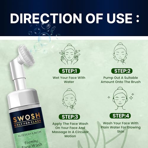 SWOSH Aloe Vera & Nem Foaming Face Wash For Pimple Prone & Oily Skin- No Parabens, Sulphate, Silicones & Color (with Built-in Face Brush), 100 ml - Image 6