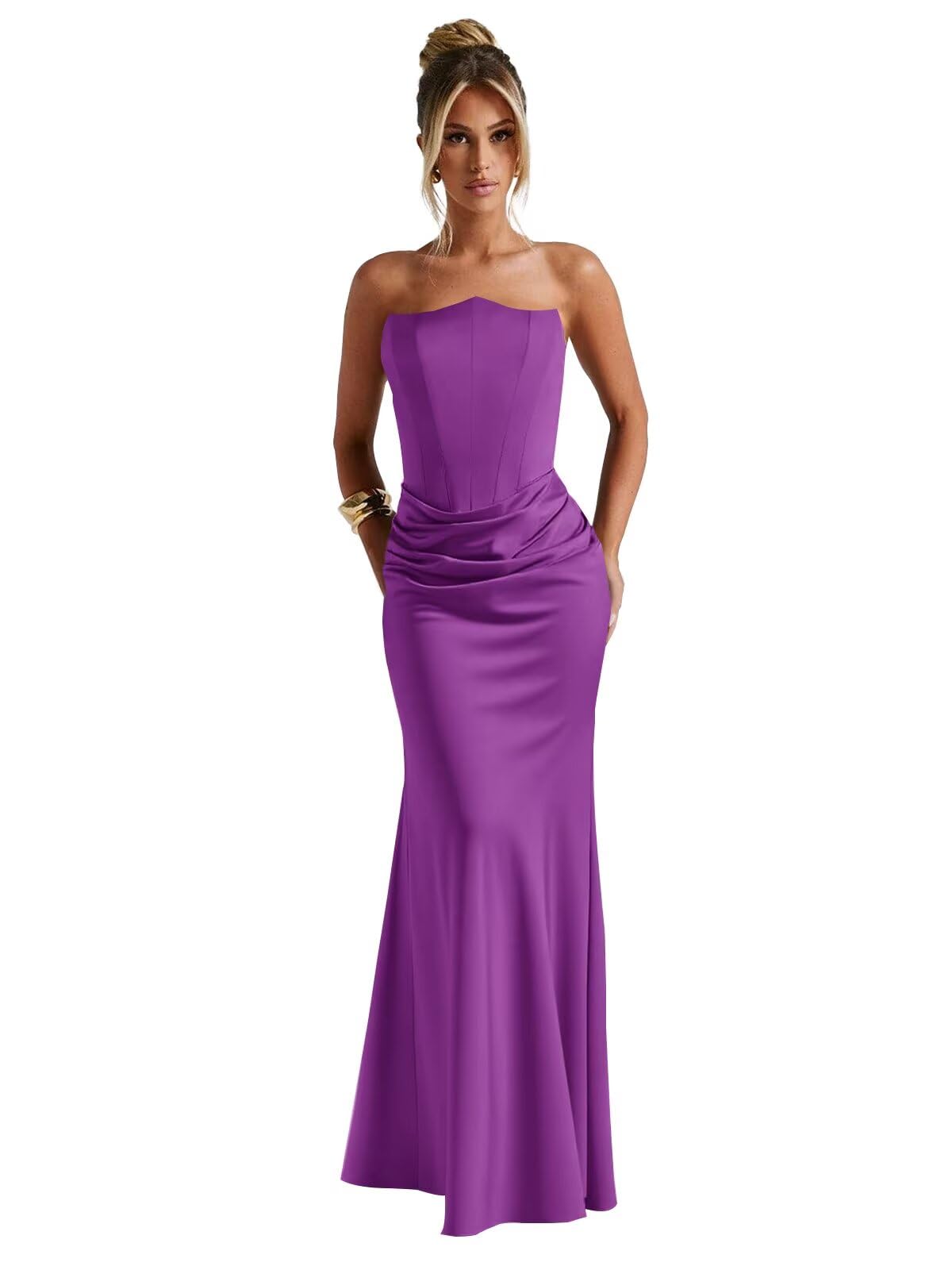 Satin Bridesmaid Dresses for Women 2025 Strapless Long Formal Wedding Party Gown