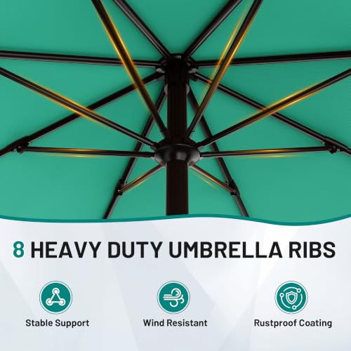 Image of AreShark 10 FT Patio Umbrella for Outdoor, Outdoor Table Umbrella with Push Button Tilt and Crank, Outdoor Patio Umbrellas with 8 Sturdy Ribs for Market, Garden, Pool (Aqua Sky)