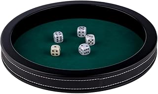 Engelhart-300800 – Poker Tisch Einsatz Rund 28 cm – Schwarzes Kunstleder – Grünes Filz Inlay – Hohe Ränder – 5 Würfel Inklusive – Würfelspiel Zubehör
