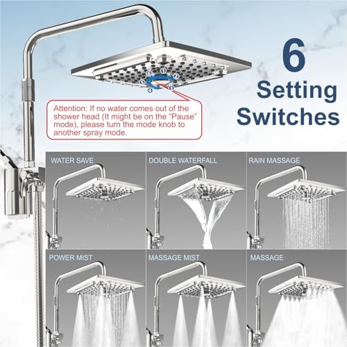 Image of ELLO&ALLO Filtered Rain Shower Head with Handheld Spray, Rainfall Shower Head Combo with 59 inch Hose, Dual Showerhead Set with Adjustable Shower Extension Arm, Chrome
