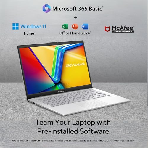 Image of ASUS Vivobook Go 14, AMD Ryzen 5 7520U Processor, 8GB RAM,512GB SSD,AMD Radeon iGPU, 14 inch FHD, Windows 11,M365 Basic (1Year)*,Office Home 2024, Silver, 1.38 kg, E1404FA-EB2521WS, Thin & Light Laptop