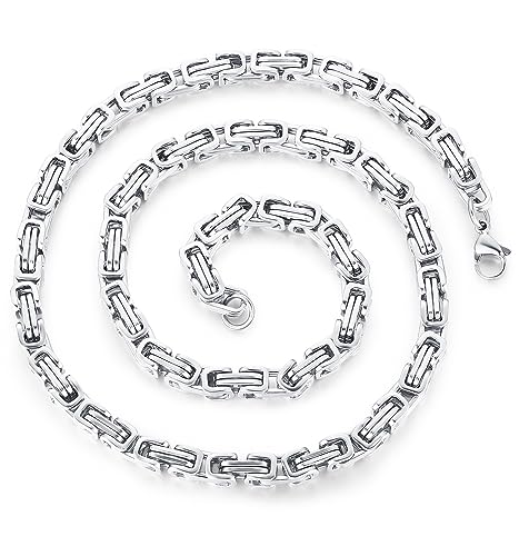 Width 4mm/5mm/6mm/8mm, Length 18-30 Inches Men's Stainless Steel Byzantine Chain Necklace2