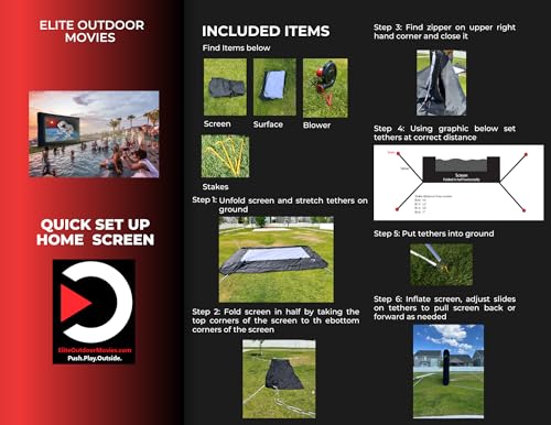 Elite Outdoor Movies Pantalla Inflable Premium - Superficie de Proyección Frontal/Trasera 20x11 Verdadera (Diagonal 24 pies) Lavable y Removible - Superficie a 4.5 pies del suelo miniatura 6