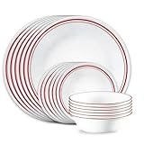 Corelle Vitrelle 18-Piece Service for 6 Dinnerware Set, Triple Layer Glass and Chip Resistant, Lightweight Round Plates and Bowls Set, Logan