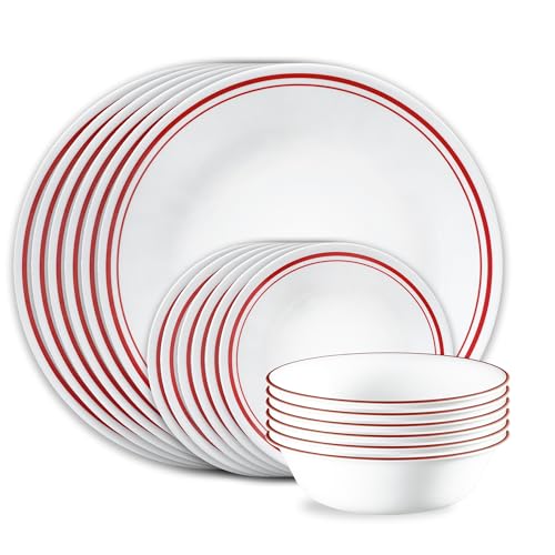 Corelle Vitrelle 18-Piece Service for 6 Dinnerware Set, Triple Layer Glass and Chip Resistant, Lightweight Round Plates and Bowls Set, Logan