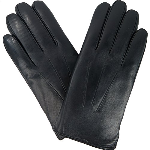 Debra Weitzner Mens Black Leather Gloves, Rabbit Fur lined Genuine Leather Touchscreen Winter