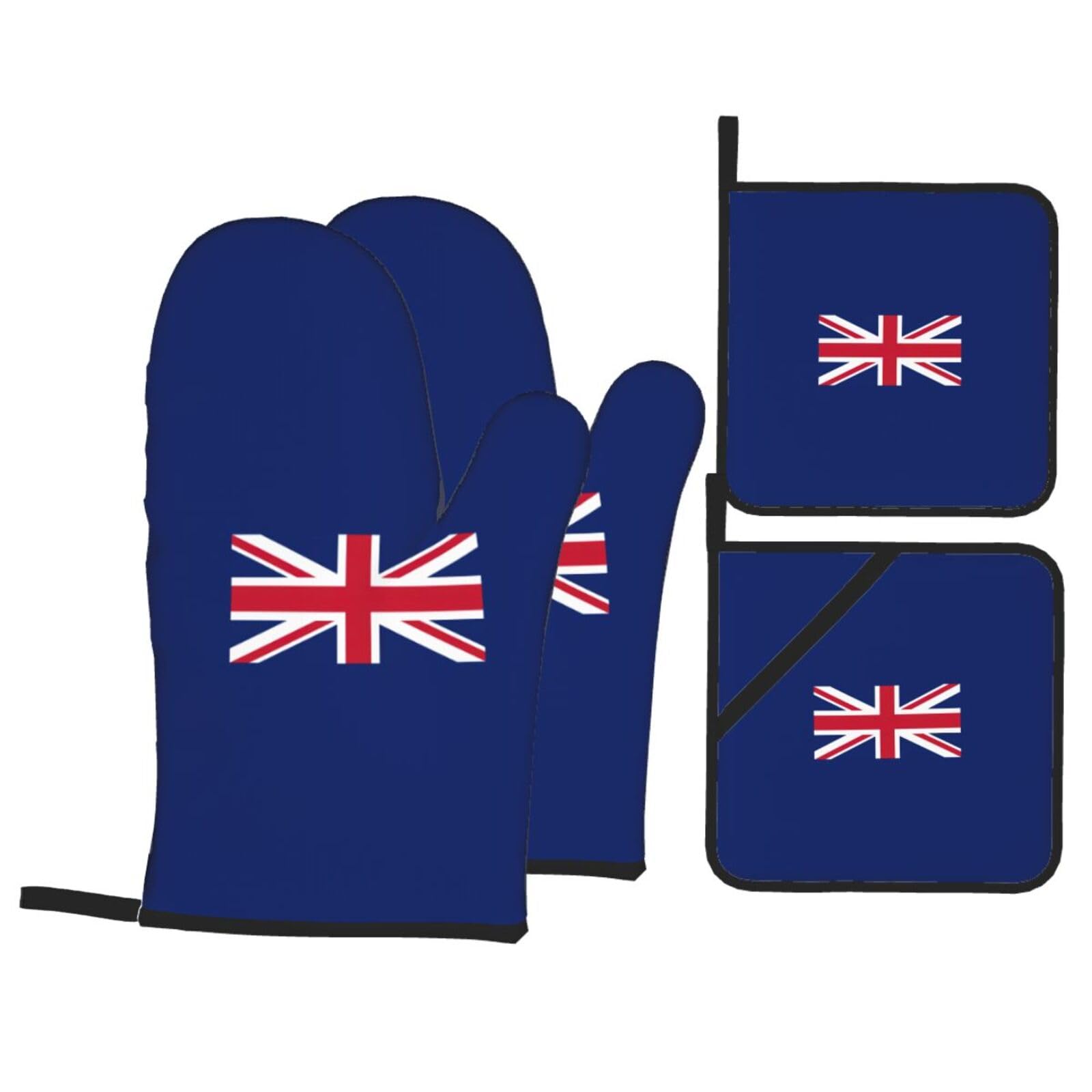 British flag Print 4-Piece Heat-Resistant Oven Waterproof Kitchen Gloves Cooking Roasting Essential