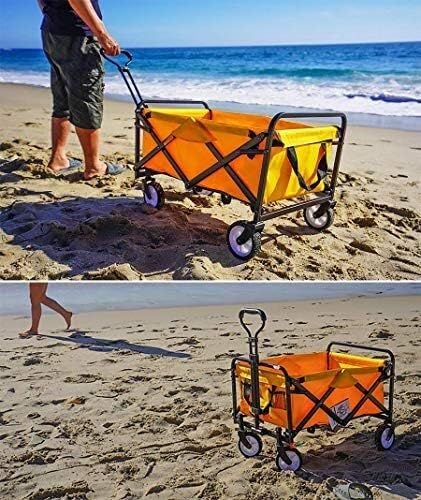 VejiA Bollerwagen, zusammenklappbar, Stabiler Stahlrahmen, Garten, Einkaufen, Campingwagen, Strandwagen, Familien-Reisewagen für draußen, mit 4 Stran – Bild 8