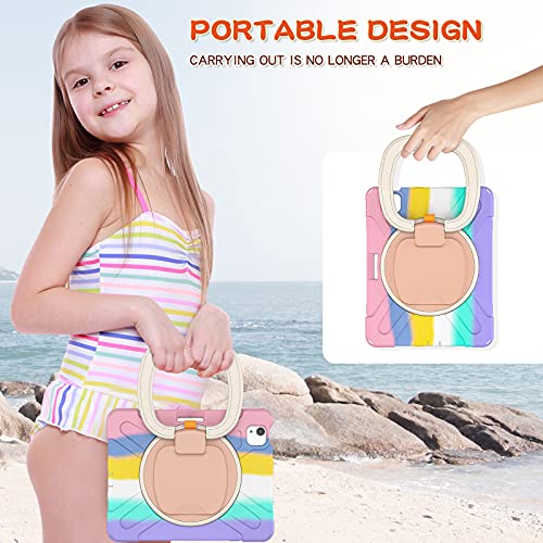 Meegoodo Case For Kids Ipad Pro M2 12.9 Case 6Th/5Th/4Th/3Rd Generation 2022 2021 2020 2018 With Pencil Holder/Rotating Stand/Shoulder Strap, Protection Duty Shockproof Silicone Cover, Colourful Pink #TOP2
