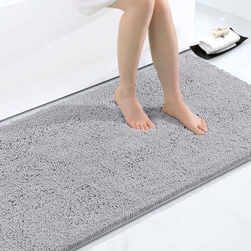 Smiry Luxury Chenille Bathroom Rugs 40x32, Extra Soft and Absorbent Shaggy Bath Mat, Machine Washable, Non-Slip Plush Carpet Runner for Tub, Shower, and Floor, Home Decor Accessories, Light Grey