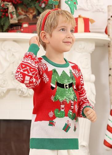 Funnycokid Toddler Ugly Christmas Sweater Girls Xmas Boys Sequin Knit Pullover Tacky Kids Holiday Tops 2-6 Years4